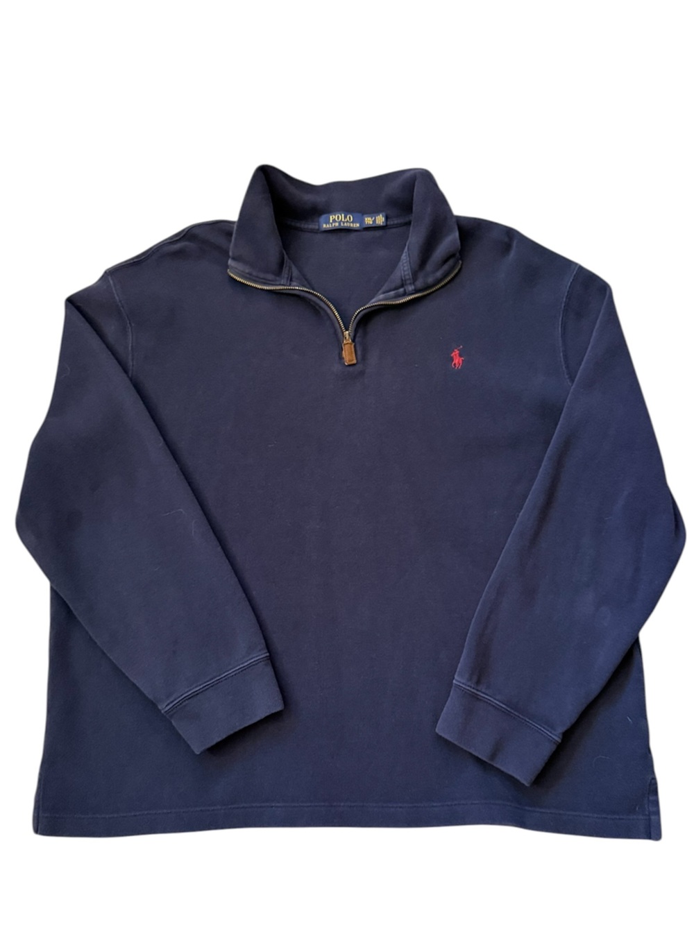 Polo Ralph Lauren Quarter-Zip Pullover Sweatshirt XXL Navy Blue Faded Cotton Rib